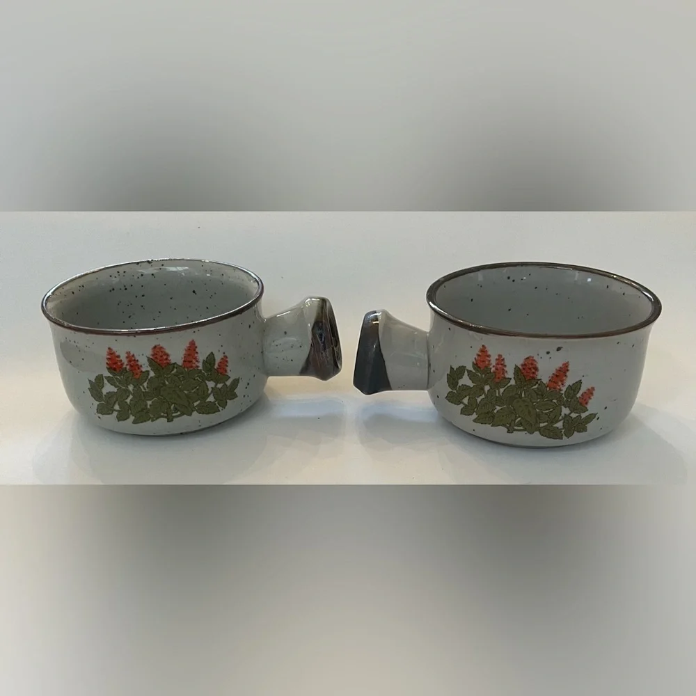 Vintage Speckled strawberry Stoneware Takahashi Soup bowls with Handles